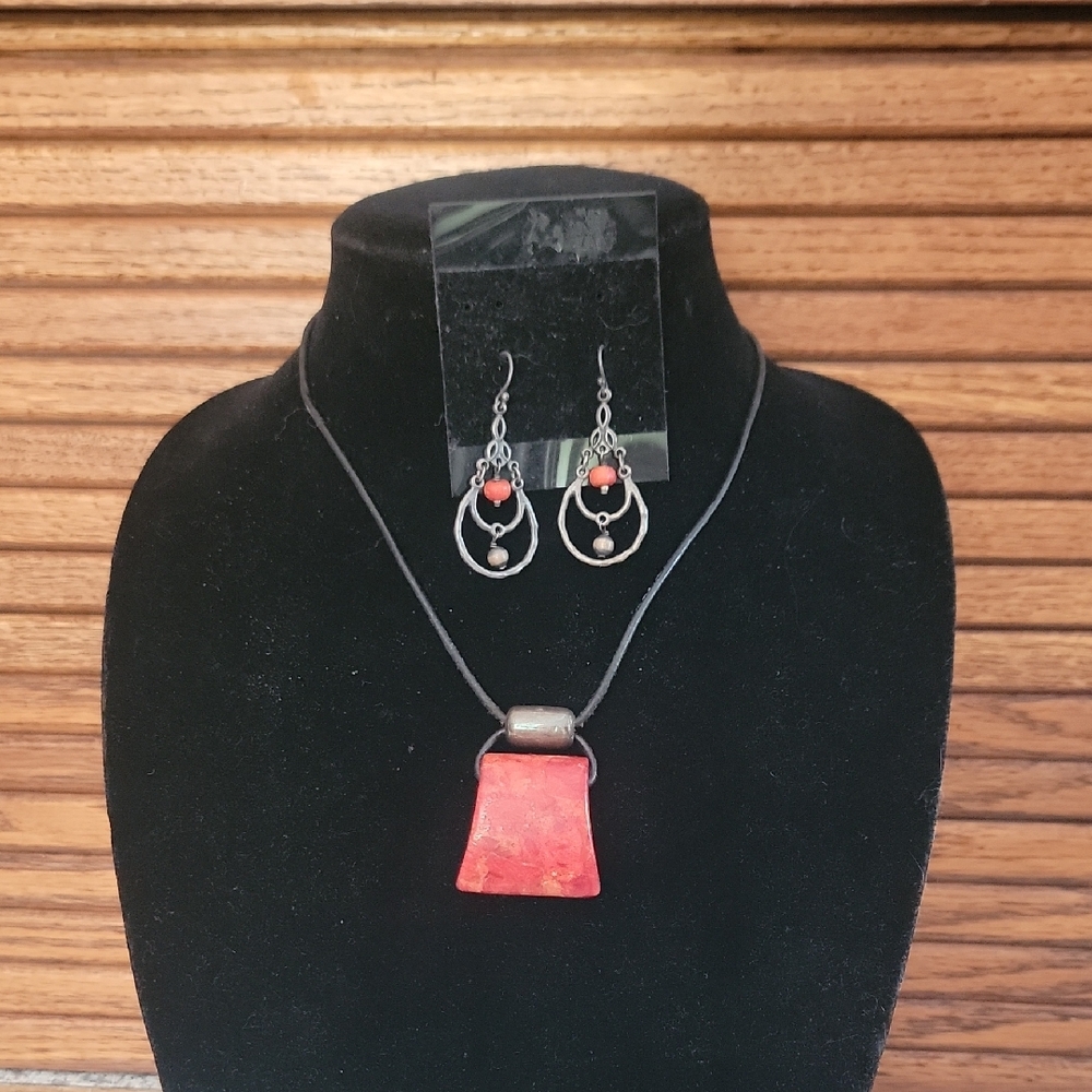 Silpada Coral Elegant Red and Silver Jewelry Set Necklace Earrings
